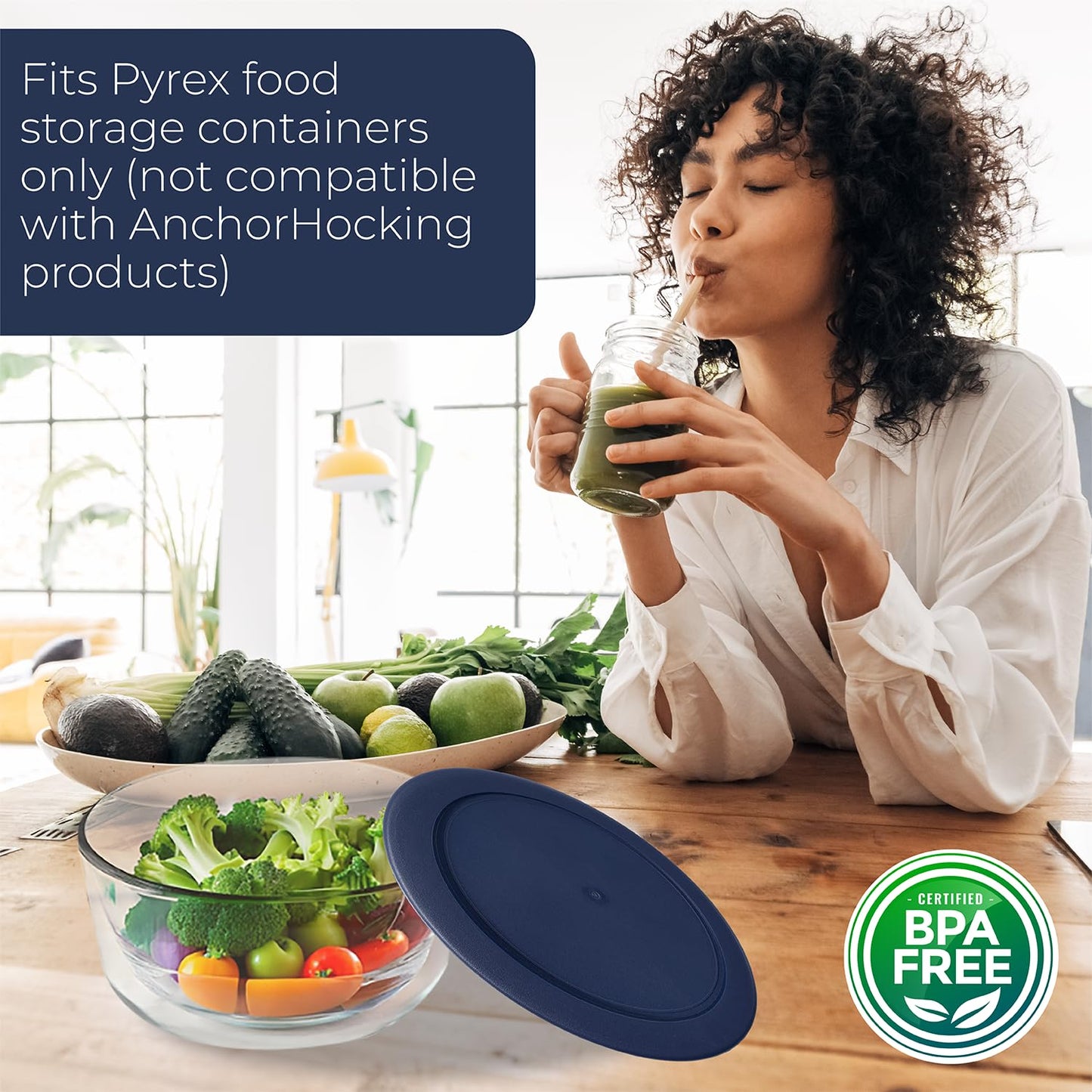 Replacement Lids for Pyrex Containers Round Glass Food Plastic - (2) 2-Cup Navy, (2) 4-Cup Purple, (2) 7-Cup Dark Red - BPA-Free, Dishwasher & Microwave Safe