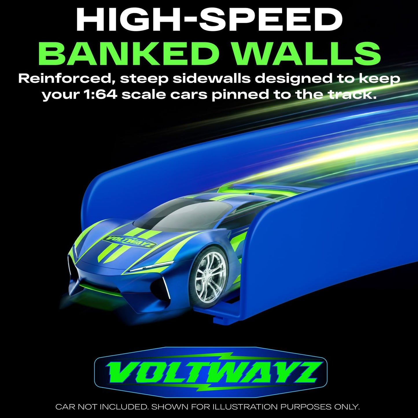 VOLTWAYZ Straight & Curved Track Compatible with Hot Wheels - 24-Piece 1:64 Scale Raceway Expansion (20 Feet Total) - Straights, High-Banked Curves & Connectors