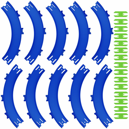 VOLTWAYZ Curve Track Pieces Compatible with Hot Wheels - 10-Pack 90-Degree High-Banked Turns + 15 Connectors - Bulk Extension for 1:64 Scale Racing - Blue