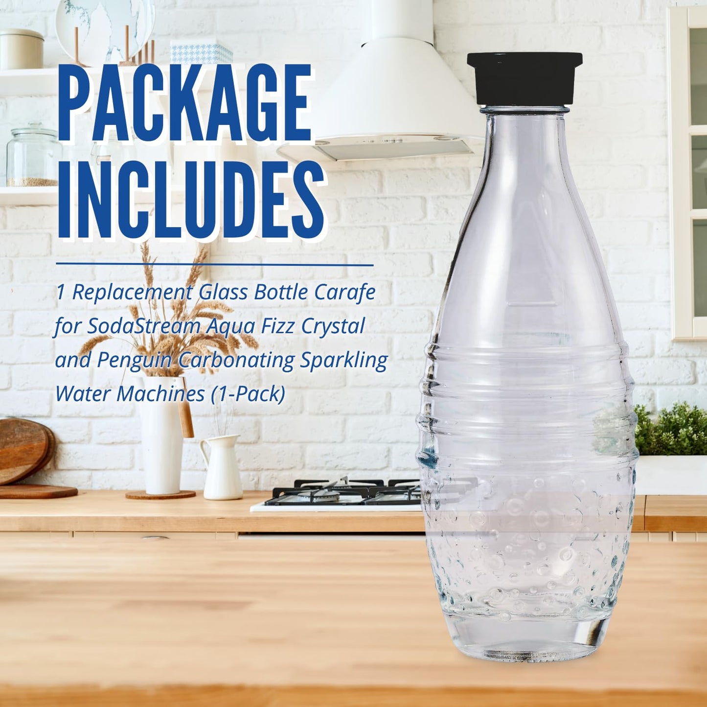 Replacement Glass Bottle for SodaStream Aqua Fizz Crystal and Penguin Carbonating Sparkling Water Machines
