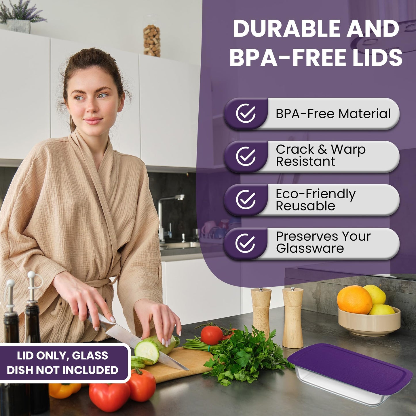 Replacement Lid for Pyrex C-233-PC Easy Grab 9x13 Casserole Glass Baking Dish Container Fits 3-Quart Model 233 with Cut-Out Handles Only (2-Pack)