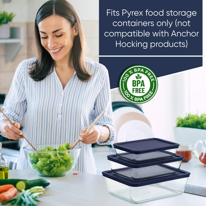 Replacement Rectangular Lids for Pyrex Glass Food Storage Containers (2) 3-Cup (2) 6-Cup (1) 11-Cup (Navy)