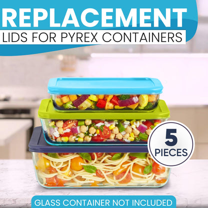 Replacement Rectangular Lids for Pyrex Glass Food Storage Containers (2) 3-Cup Light Blue (2) 6-Cup Lime Green (1) 11-Cup Navy