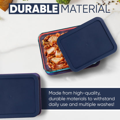 Replacement Rectangular Lids for Pyrex Glass Food Storage Containers (2) 3-Cup (2) 6-Cup (1) 11-Cup (Navy)
