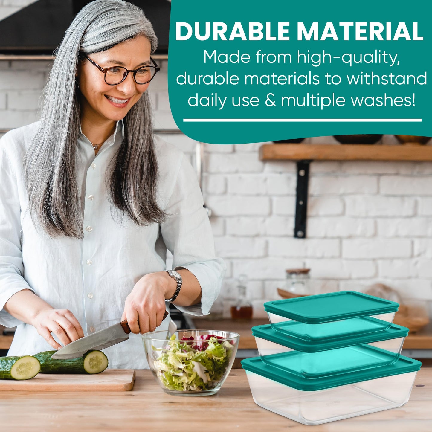 Replacement Rectangular Lids for Pyrex Glass Food Storage Containers (2) 3-Cup (2) 6-Cup (1) 11-Cup (Turquoise)
