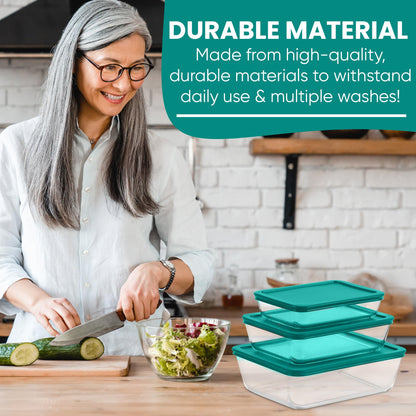 Replacement Rectangular Lids for Pyrex Glass Food Storage Containers (2) 3-Cup (2) 6-Cup (1) 11-Cup (Turquoise)