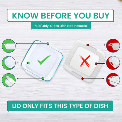 Replacement Lid fits Pyrex 2-Quart 8" x 8" Glass Baking Dish #222, Compatible with Lid #222-PC, Food Storage Container Cover with Flush Tab Handles (2-Pack, Teal)