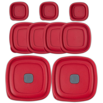 Replacement Lids for Rubbermaid Food Storage Containers - Includes 9 Lids: (3) Fits 1/2-Cup, (4) Fits 1.25-Cup, and 2-Cup Sizes, (2) Fits 3/5/7 Cup Sizes, Vented (Red)