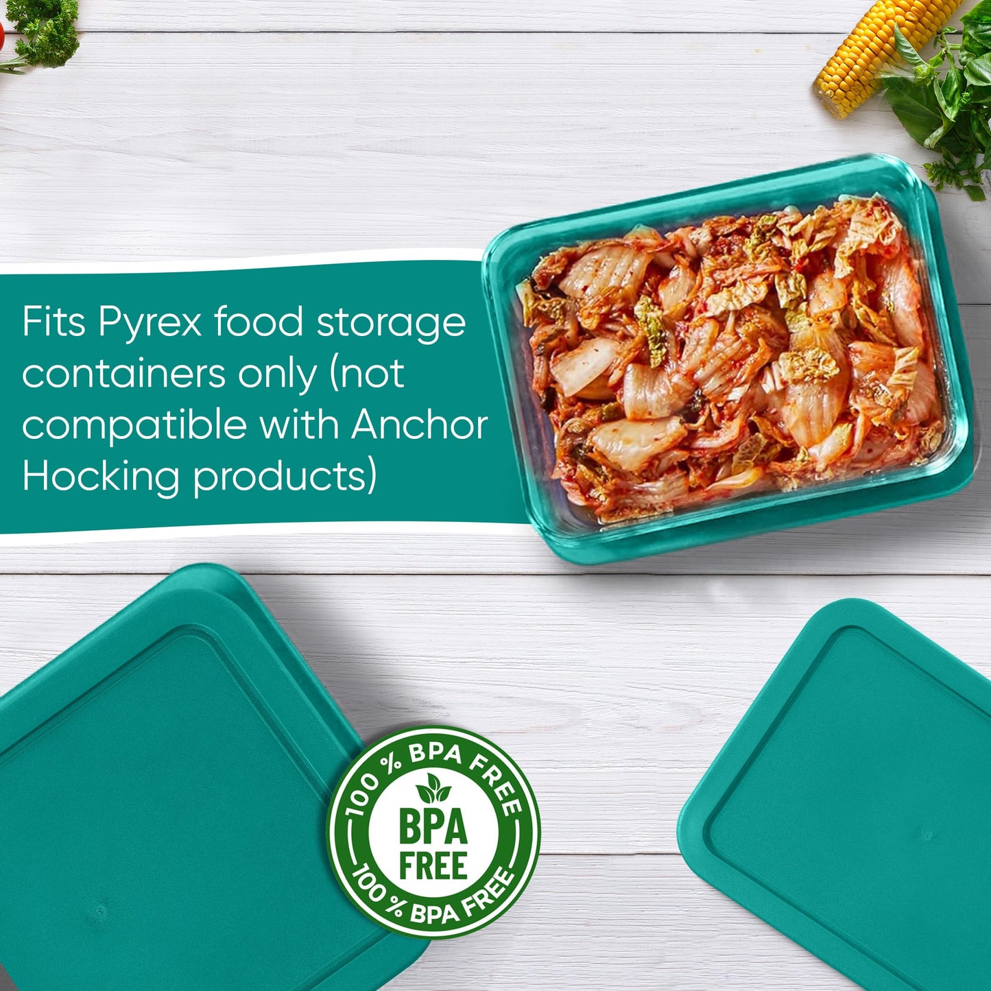 Replacement Rectangular Lids for Pyrex Glass Food Storage Containers (2) 3-Cup (2) 6-Cup (1) 11-Cup (Turquoise)