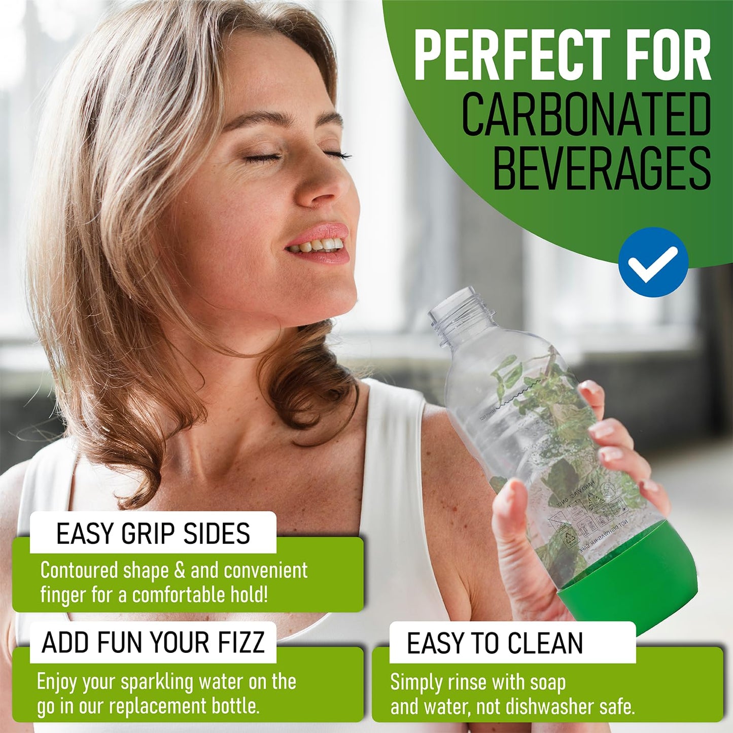 Replacement Carbonating Sparkling Water Bottles for SodaStream - 1 Liter, BPA-Free & Leak-Proof (Compatible with Fizzi, One Touch, Jet, Source, Play, Genesis, Power Models) - 3-Pack (Multi)