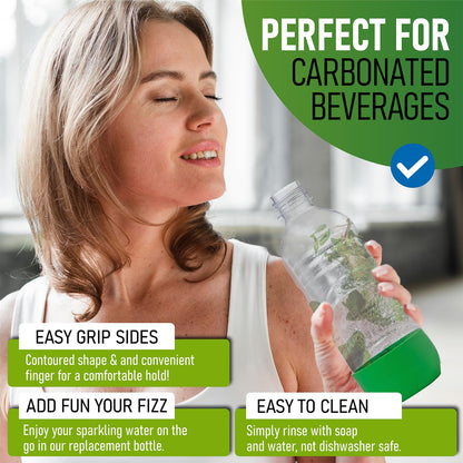Replacement Carbonating Sparkling Water Bottles for SodaStream - 1 Liter, BPA-Free & Leak-Proof (Compatible with Fizzi, One Touch, Jet, Source, Play, Genesis, Power Models) - 3-Pack (Multi)