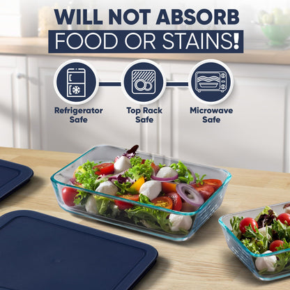 Replacement Rectangular Lids for Pyrex Glass Food Storage Containers (2) 3-Cup (2) 6-Cup (1) 11-Cup (Navy)