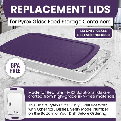 Replacement Lid for Pyrex C-233-PC Easy Grab 9x13 Casserole Glass Baking Dish Container Fits 3-Quart Model 233 with Cut-Out Handles Only
