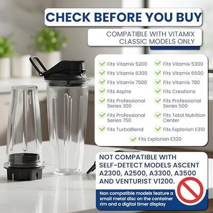 MRX Solutions Personal Cups Adapter fits Vitamix Classic Blenders 5200, 5300, 6300, 6500, 7500, 780 & More + Two BPA-Free 20-oz Insulated Leak-Proof Cups – Not Compatible With Self-Detect Models