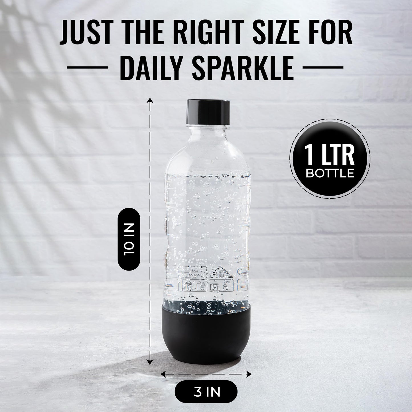 Replacement Carbonating Sparkling Water Bottles for SodaStream - 1 Liter, BPA-Free & Leak-Proof (Compatible with Fizzi, One Touch, Jet, Source, Play, Genesis, Power Models) - 3-Pack (Black)
