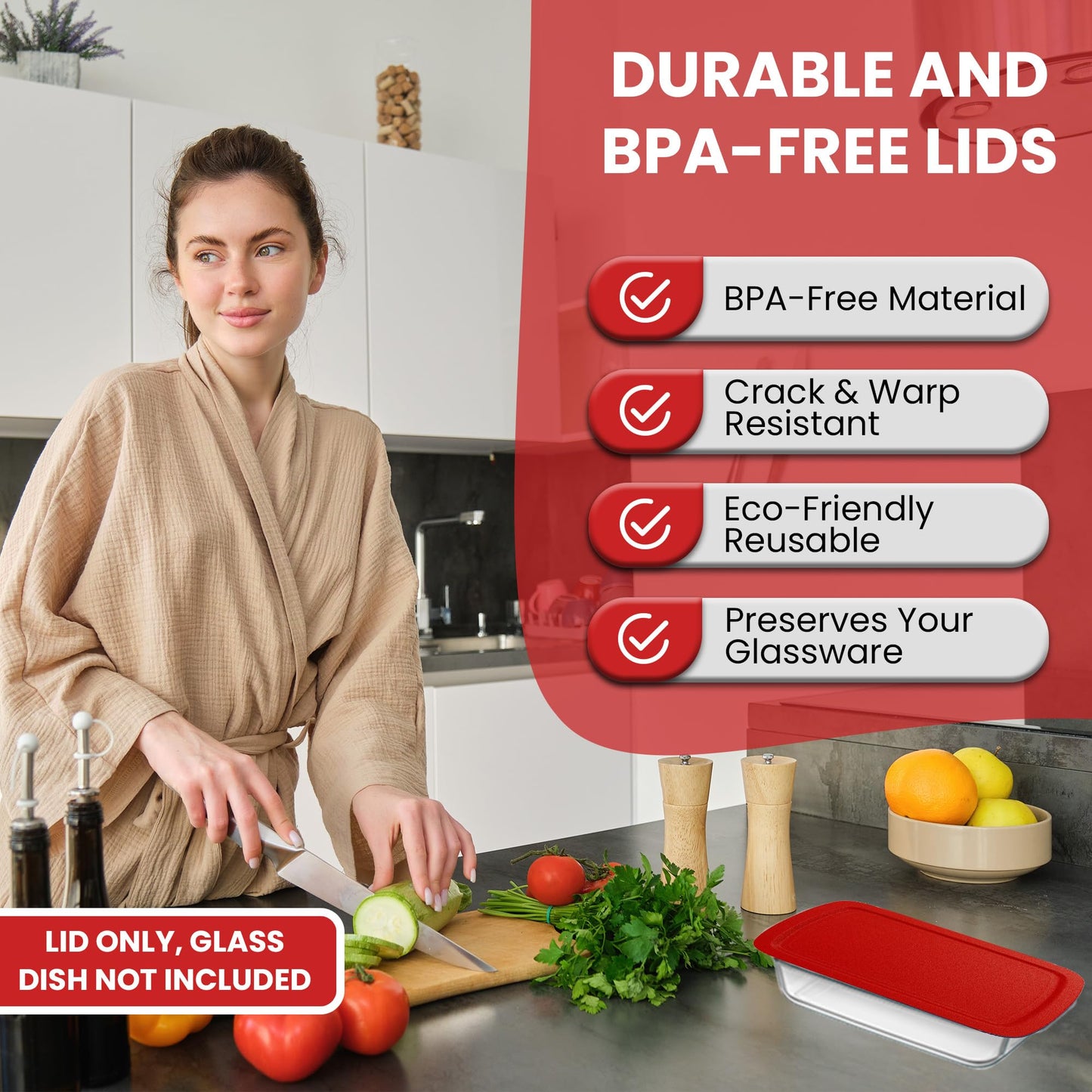 Replacement Lid for Pyrex C-233-PC Easy Grab 9x13 Casserole Glass Baking Dish Container Fits 3-Quart Model 233 with Cut-Out Handles Only (2-Pack)