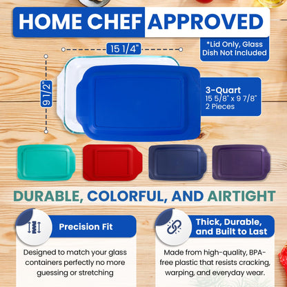 MRX Solutions Replacement Lid Cover for Pyrex 3 QT Glass Baking Dish Caserole Container 233-PC 2-Pack