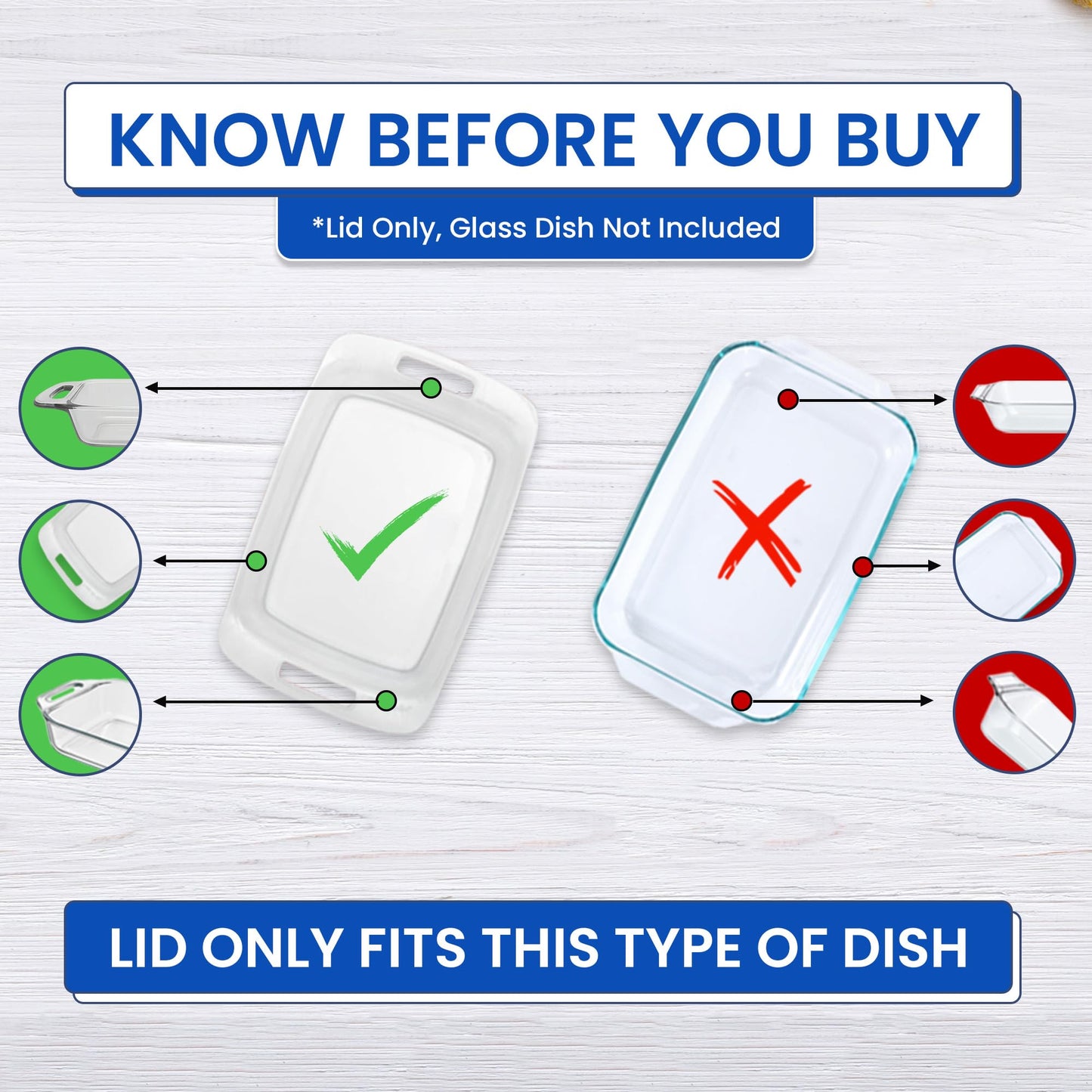 Replacement Lid for Pyrex C-233-PC Easy Grab 9x13 Casserole Glass Baking Dish Container Fits 3-Quart Model 233 with Cut-Out Handles Only