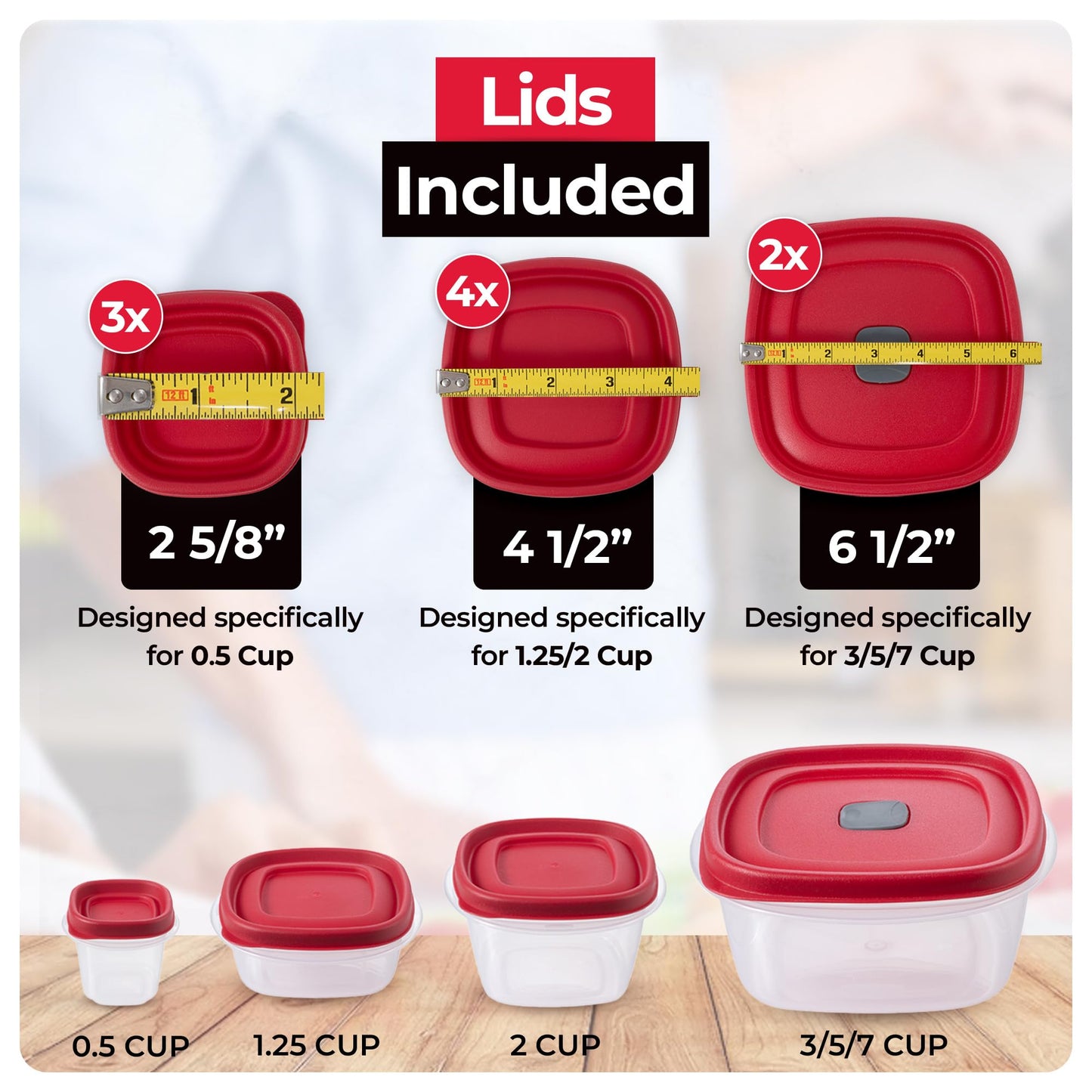 Replacement Lids for Rubbermaid Food Storage Containers .5 Cup, 1.25/2 Cup, 3/57 Cup Vented