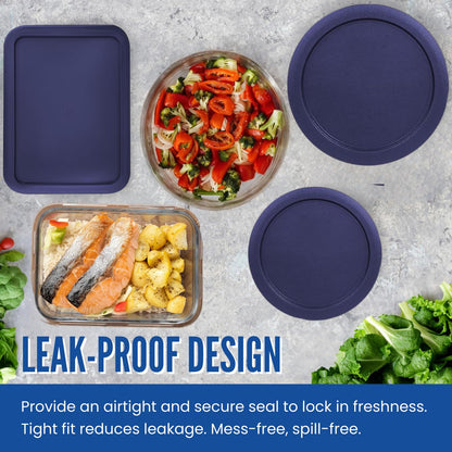 Replacement Lids for Pyrex Containers - 1-Cup, 2-Cup, 3-Cup, 4-Cup, 6-Cup, 7-Cup Blue and Red Round Rectangle