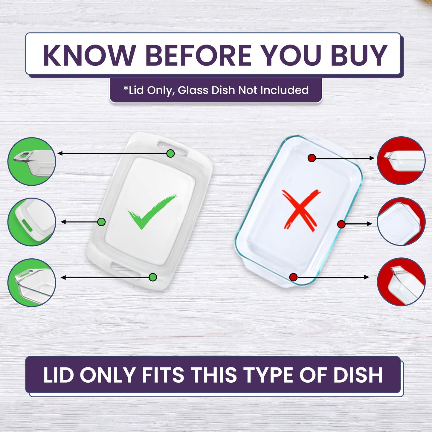 Replacement Lid for Pyrex C-233-PC Easy Grab 9x13 Casserole Glass Baking Dish Container Fits 3-Quart Model 233 with Cut-Out Handles Only (2-Pack)