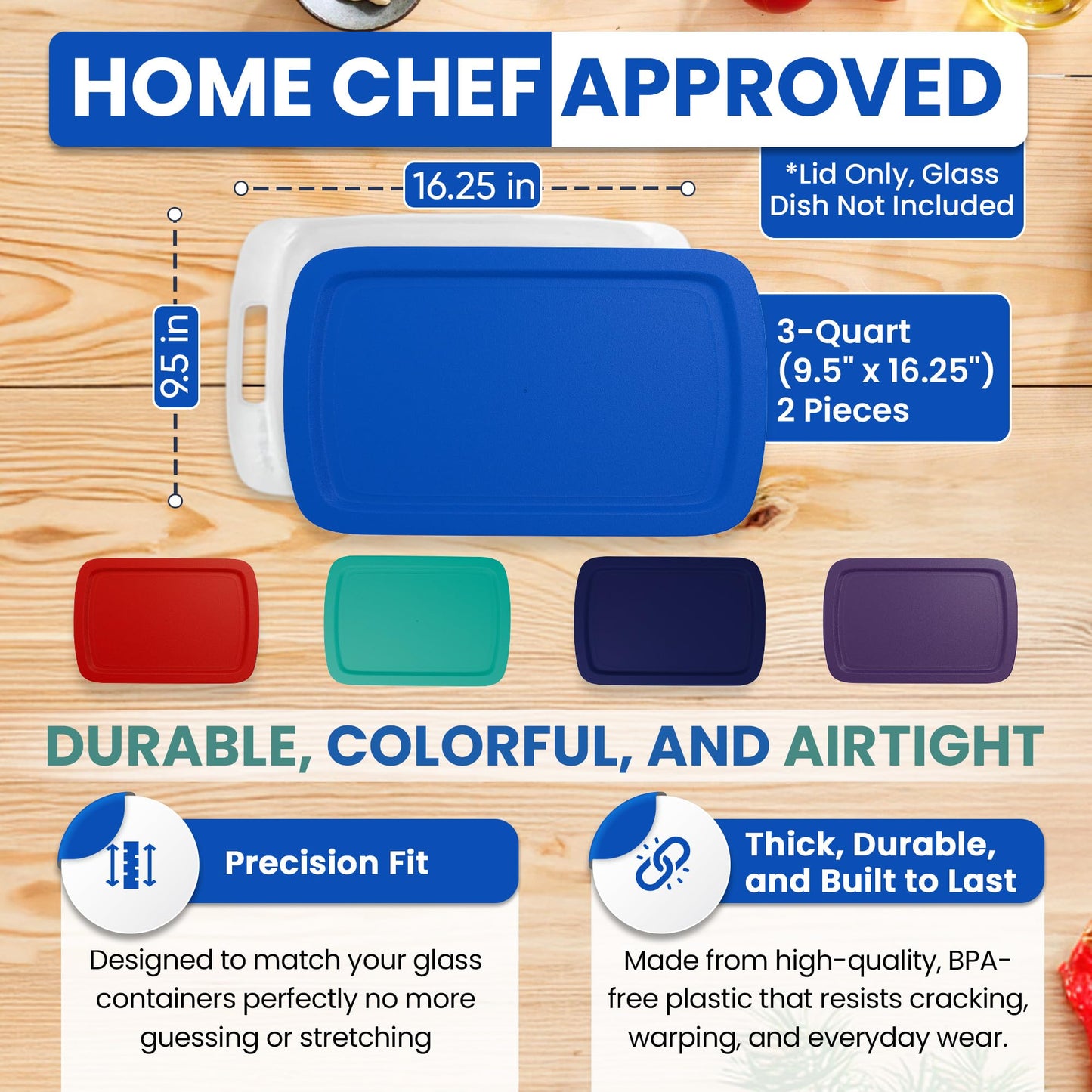 Replacement Lid for Pyrex C-233-PC Easy Grab 9x13 Casserole Glass Baking Dish Container Fits 3-Quart Model 233 with Cut-Out Handles Only (2-Pack)