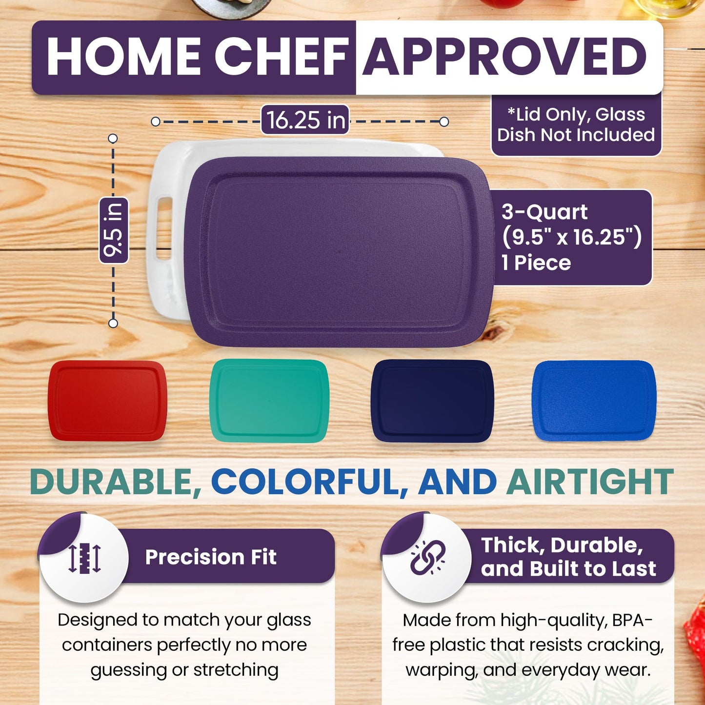 Replacement Lid for Pyrex C-233-PC Easy Grab 9x13 Casserole Glass Baking Dish Container Fits 3-Quart Model 233 with Cut-Out Handles Only