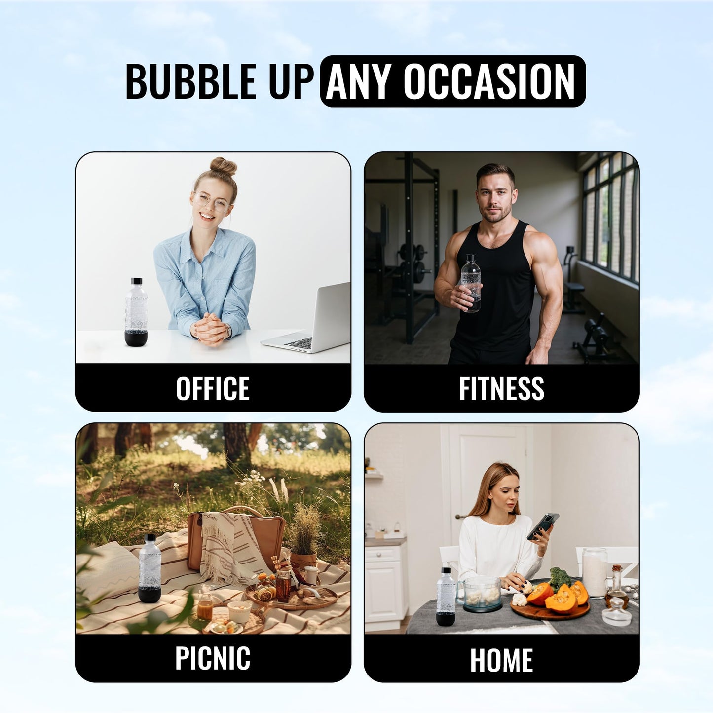 Replacement Carbonating Sparkling Water Bottles for SodaStream - 1 Liter, BPA-Free & Leak-Proof (Compatible with Fizzi, One Touch, Jet, Source, Play, Genesis, Power Models) - 3-Pack (Black)