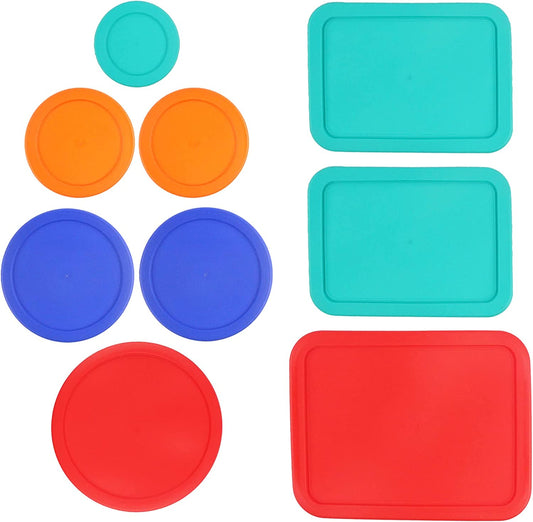 Replacement Lids for Pyrex (1) 7202-PC 1 Cup Green (2) 7200-PC 2 Cup Orange (2) 7201-PC 4 Cup Blue (1) 7402-PC 6/7 Cup Red (2) 7210-PC 3 Cup Light Green (1) 7211-PC 6 Cup Red Round Rectangle