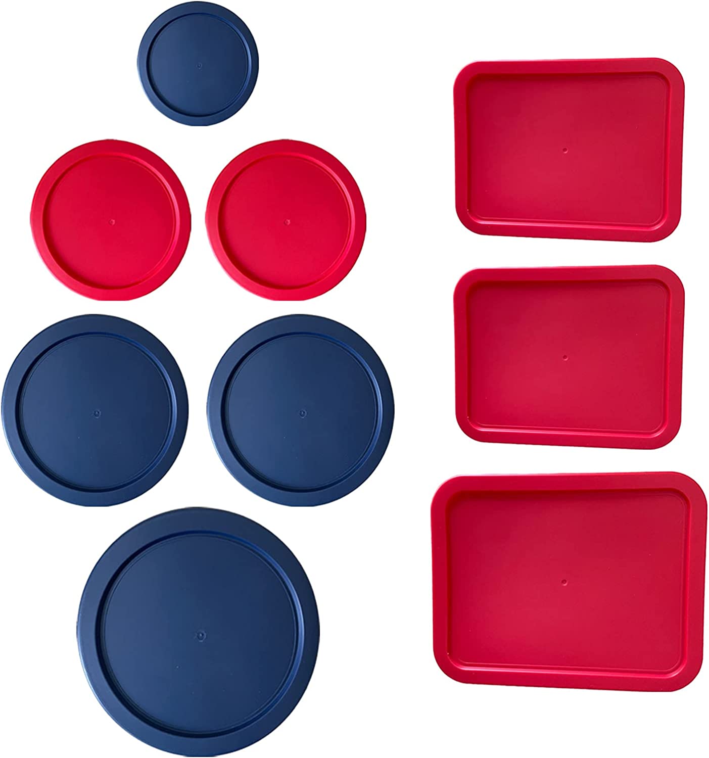 Replacement Lids for Pyrex (1) 7202-PC 1 Cup Blue (2) 7200-PC 2 Cup Red (2) 7201-PC 4 Cup Blue (1) 7402-PC 6/7 Cup Blue (2) 7210-PC 3 Cup Red (1) 7211-PC 6 Cup Red Round Rectangle